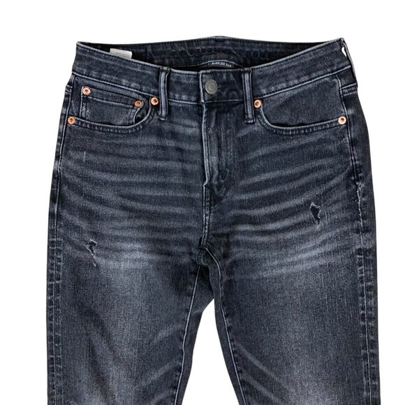 American Eagle Black Distressed Stretch Jeans 28x32 Slim Fit Faded Casual Denim - Picture 2 of 5